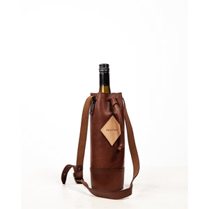 Leather Wine Tote with Drawstring