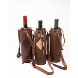 Leather Wine Tote with Drawstring